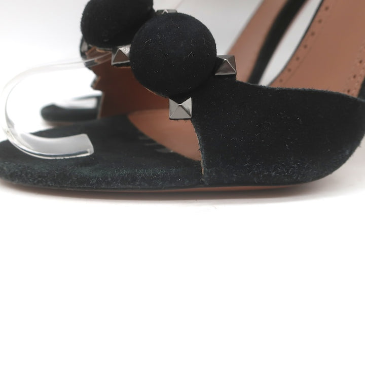 Alaia La Bombe 110 Studded Ankle Strap Sandals Black Suede Size 38