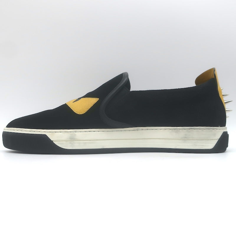 Fendi Monster Eyes Slip-On Sneakers Black Suede Size 7
