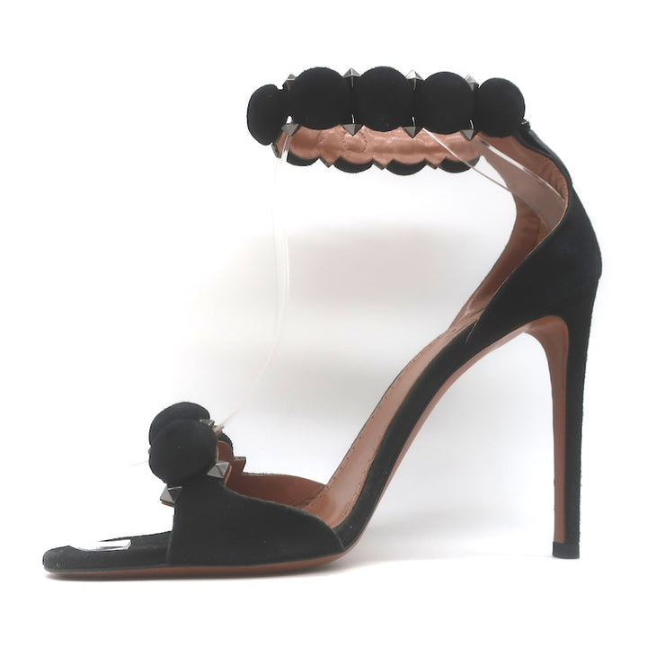 Alaia La Bombe 110 Studded Ankle Strap Sandals Black Suede Size 38