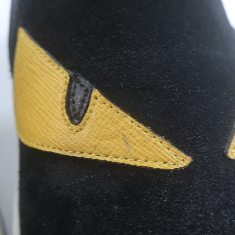 Fendi Monster Eyes Slip-On Sneakers Black Suede Size 7