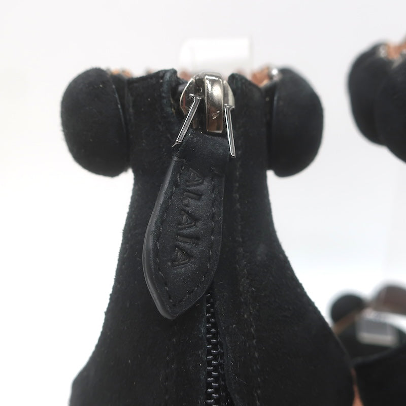 Alaia La Bombe 110 Studded Ankle Strap Sandals Black Suede Size 38