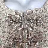 St. John Evening Beaded Metallic Tweed Zip-Front Jacket Taupe Size 8
