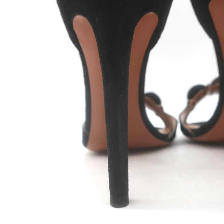 Alaia La Bombe 110 Studded Ankle Strap Sandals Black Suede Size 38
