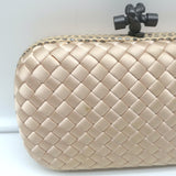 Bottega Veneta Chain Strap Large Knot Clutch Beige Snakeskin-Trim Intrecciato Satin