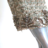 St. John Evening Beaded Metallic Tweed Zip-Front Jacket Taupe Size 8
