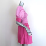 GANNI Colorblock Puff Sleeve Mini Dress Pink Smocked Cotton Poplin Size 38