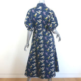 G. Label by goop Wilt Zip-Front Midi Dress Navy Hummingbird Print Cotton Size 6