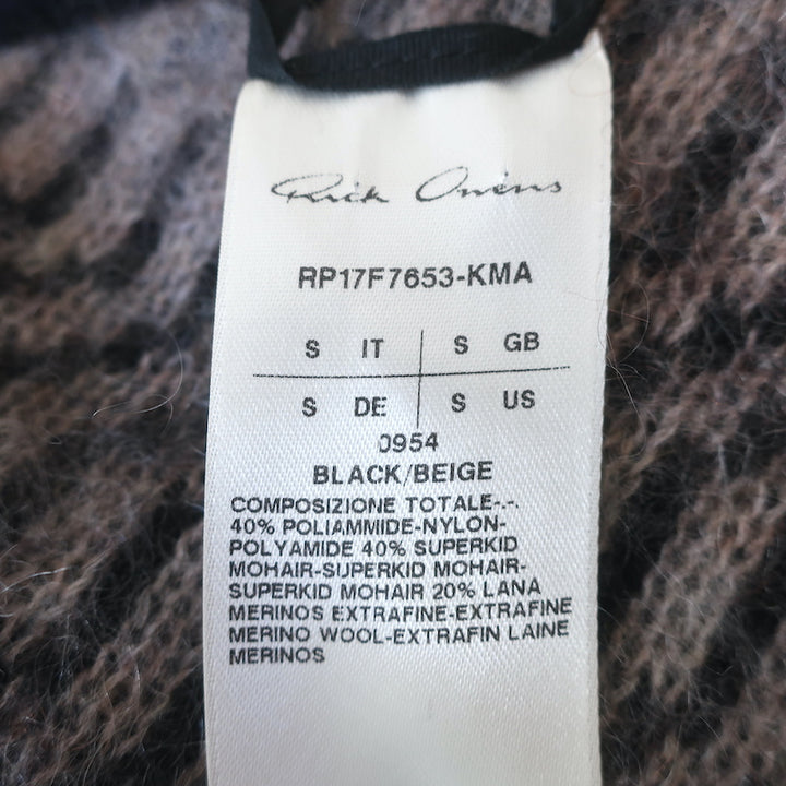 Rick Owens Glitter F/W 17 Draped Cardigan Beige/Black Mohair-Wool Size Small