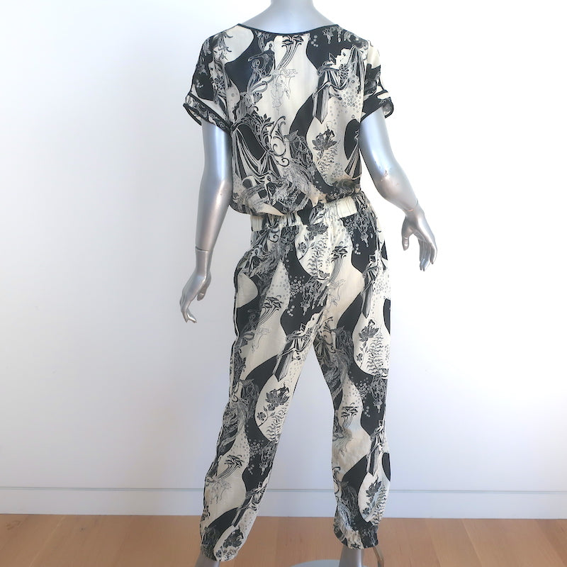 Tory Burch Matching Short Sleeve Top and Beach Pants Set Cream/Black Size Medium