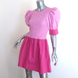 GANNI Colorblock Puff Sleeve Mini Dress Pink Smocked Cotton Poplin Size 38