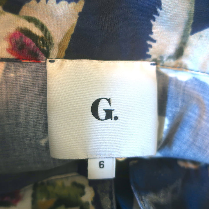 G. Label by goop Wilt Zip-Front Midi Dress Navy Hummingbird Print Cotton Size 6