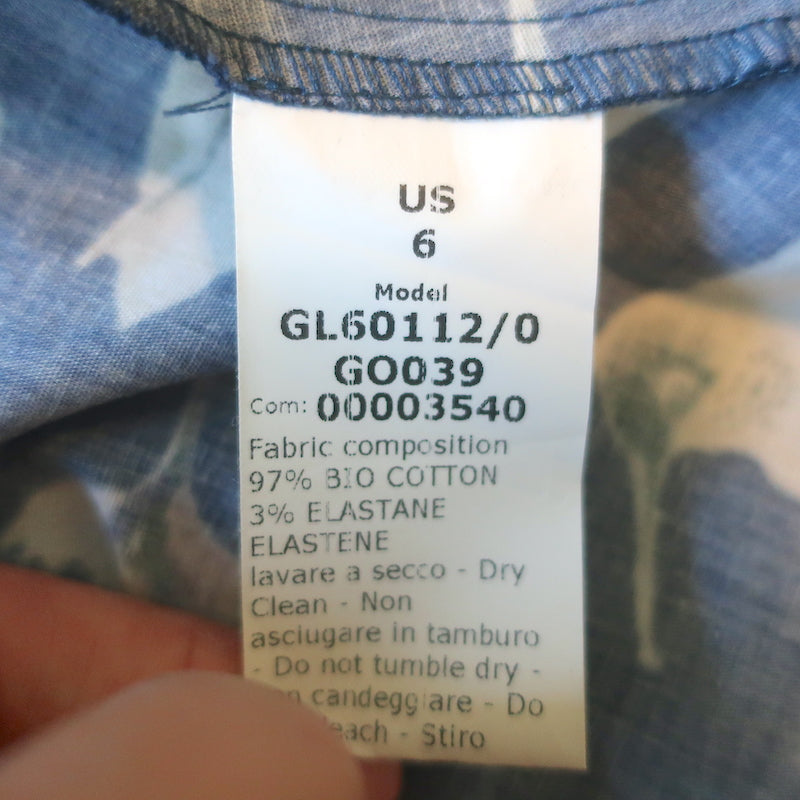 G. Label by goop Wilt Zip-Front Midi Dress Navy Hummingbird Print Cotton Size 6