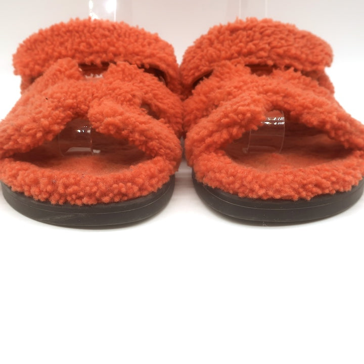 Hermes Chypre Shearling Slide Sandals Orange Size 39