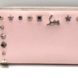 Christian Louboutin Panettone Spike Continental Wallet Rose Pink Grained Leather