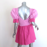 GANNI Colorblock Puff Sleeve Mini Dress Pink Smocked Cotton Poplin Size 38