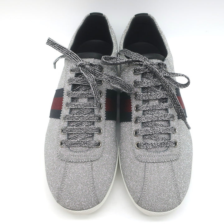 Gucci Bambi Web Studded Glitter Sneakers Silver Size 8 NEW