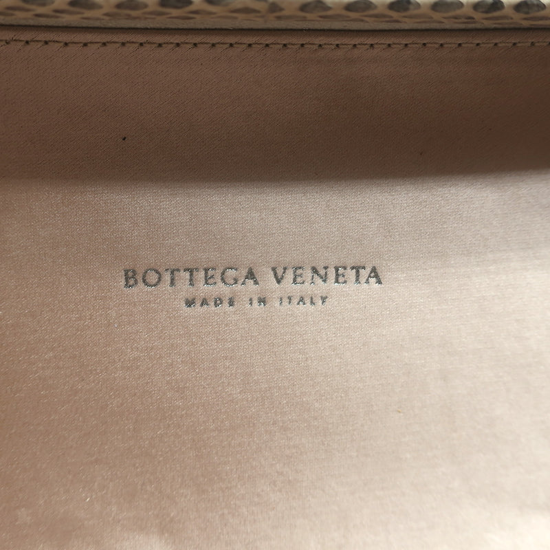 Bottega Veneta Chain Strap Large Knot Clutch Beige Snakeskin-Trim Intrecciato Satin