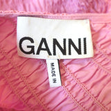 GANNI Colorblock Puff Sleeve Mini Dress Pink Smocked Cotton Poplin Size 38