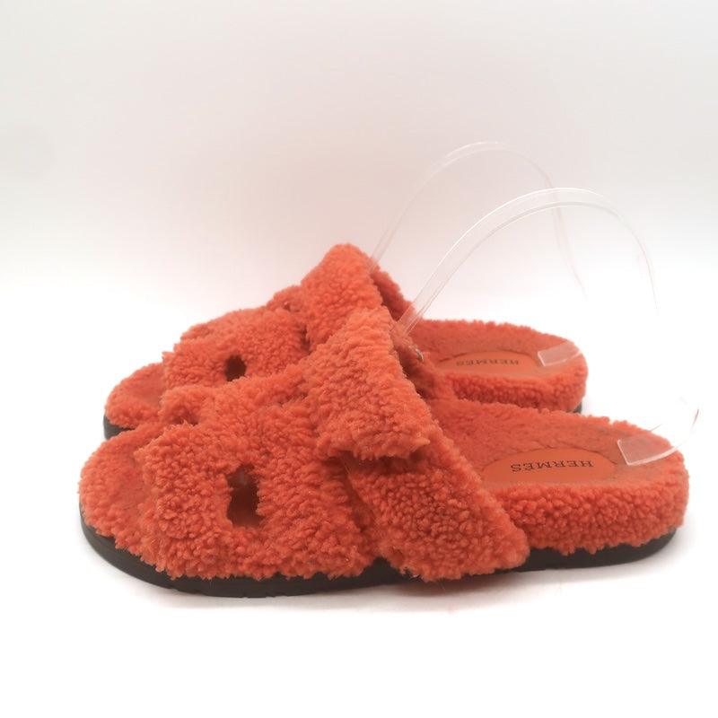 Hermes Chypre Shearling Slide Sandals Orange Size 39