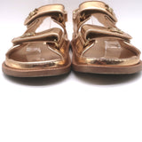 Chanel 22C Star-CC Metallic Leather Dad Sandals Rose Gold Size 37.5 C