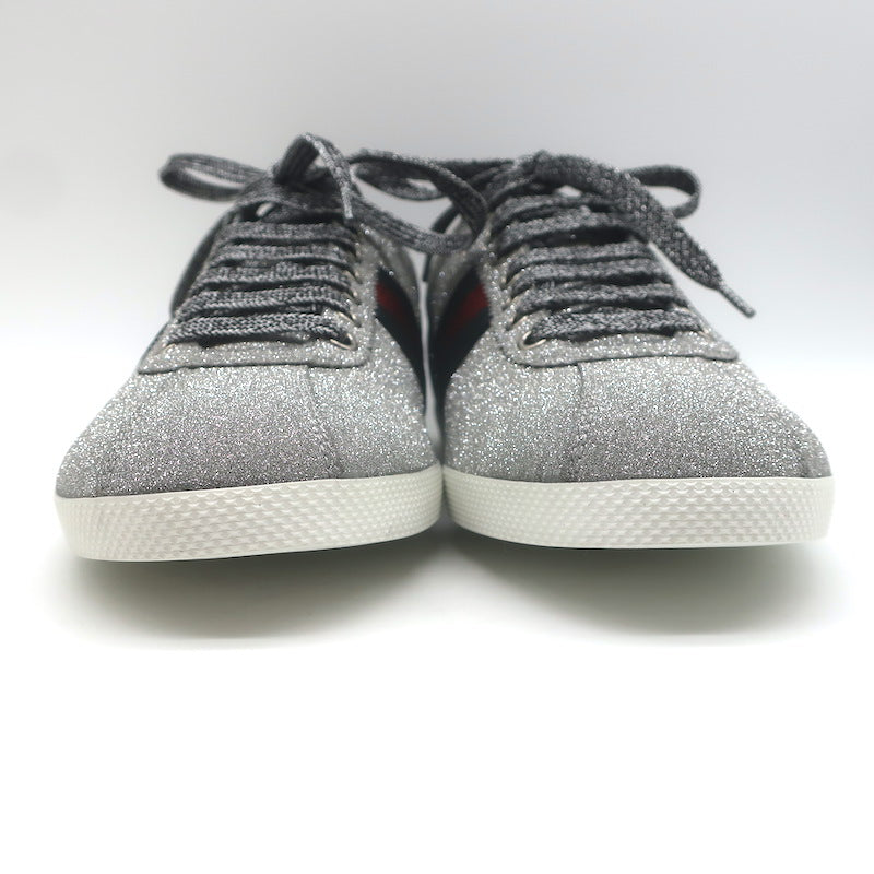 Gucci Bambi Web Studded Glitter Sneakers Silver Size 8 NEW