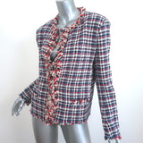 Isabel Marant Etoile Fringed Tweed Jacket Nawell White/Navy Cotton-Blend Size 44