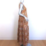 Odeeh Sleeveless Tiered Maxi Dress Brown/Cream Printed Cotton Size 40