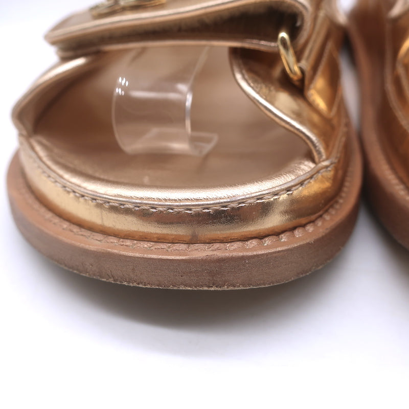 Chanel 22C Star-CC Metallic Leather Dad Sandals Rose Gold Size 37.5 C