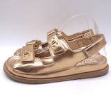 Chanel 22C Star-CC Metallic Leather Dad Sandals Rose Gold Size 37.5 C
