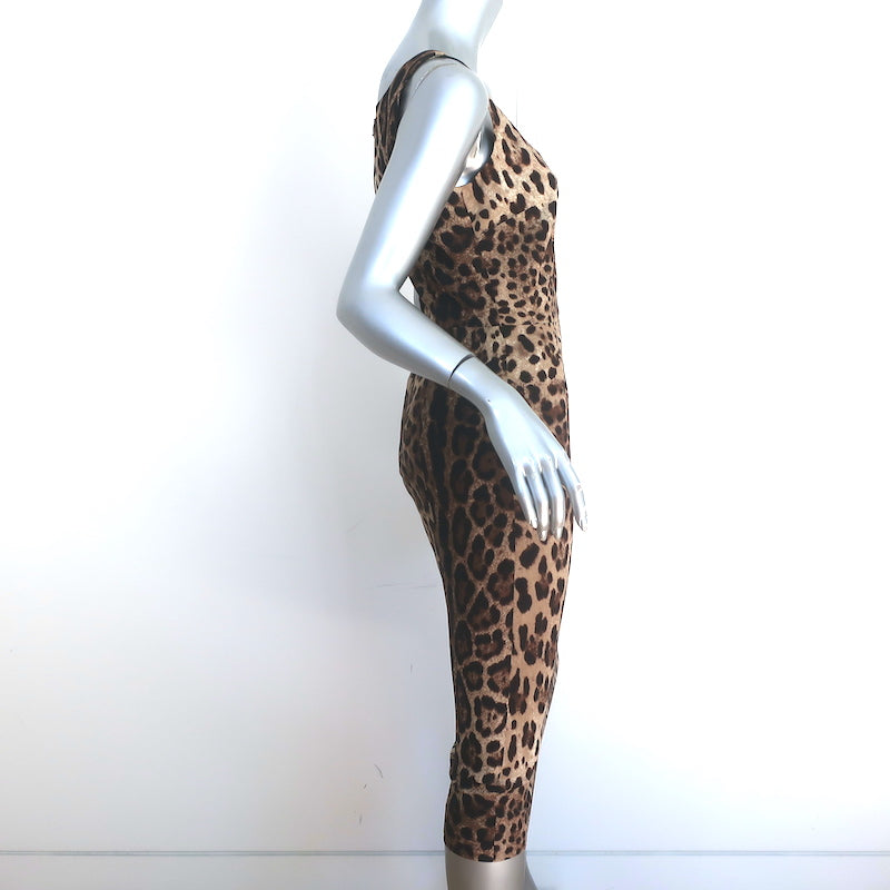 Dolce &amp; Gabbana Leopard Print Sleeveless Midi Dress Brown Silk Size 42