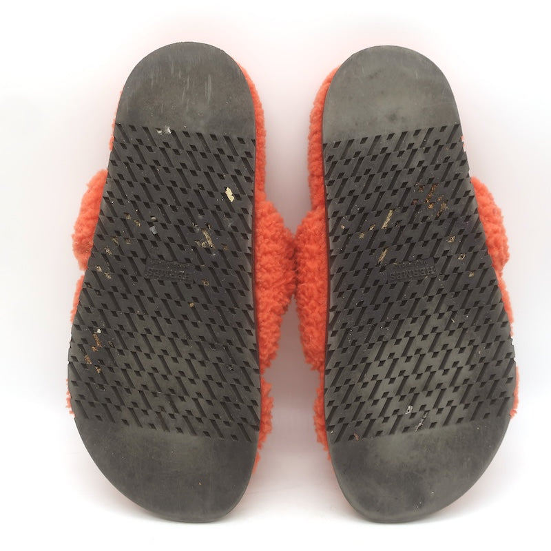 Hermes Chypre Shearling Slide Sandals Orange Size 39