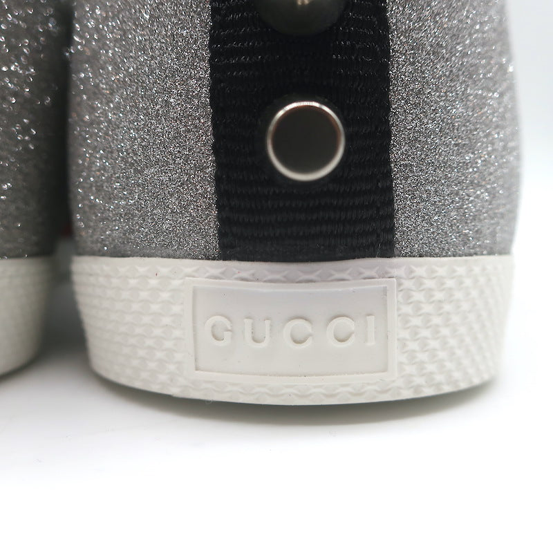 Gucci Bambi Web Studded Glitter Sneakers Silver Size 8 NEW
