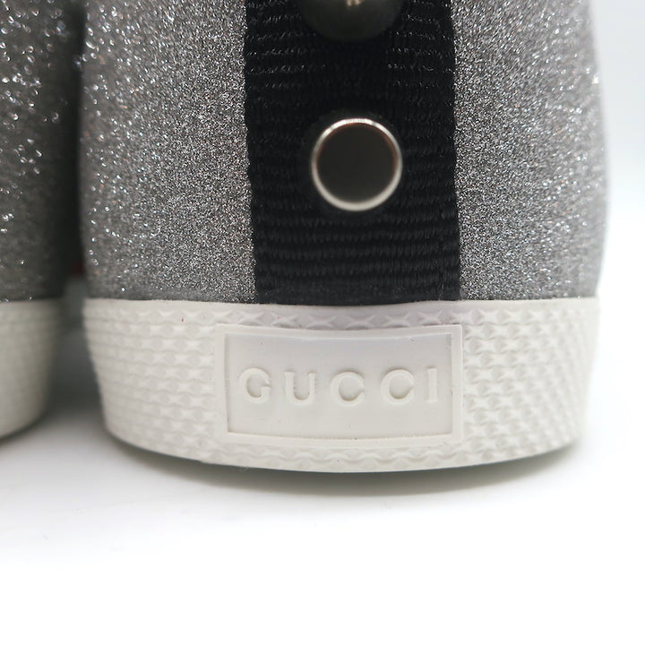 Gucci Bambi Web Studded Glitter Sneakers Silver Size 8 NEW