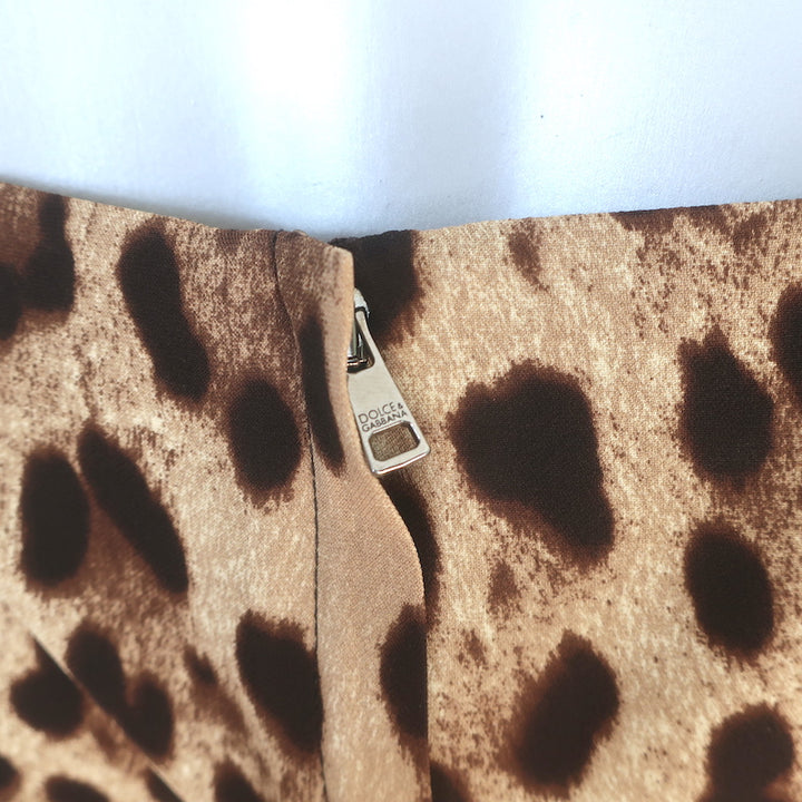 Dolce &amp; Gabbana Leopard Print Sleeveless Midi Dress Brown Silk Size 42