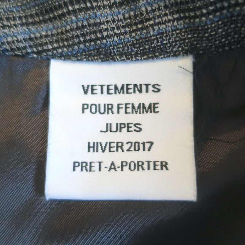 Vetements Pencil Skirt Grey Check Wool-Blend Size Medium