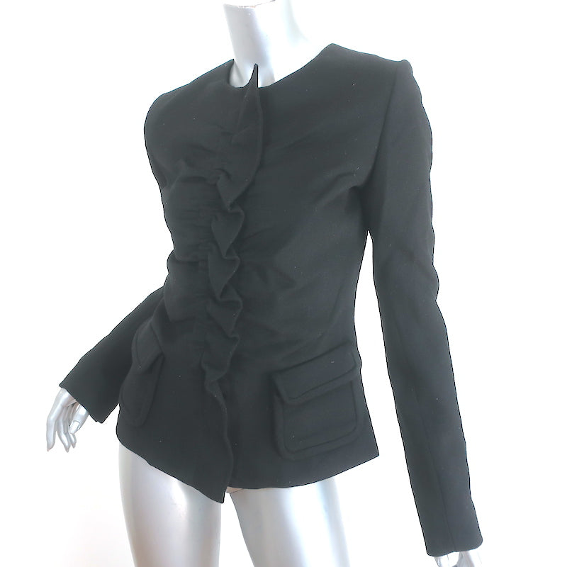 Thakoon Ruffle Jacket Black Wool-Angora Size 6