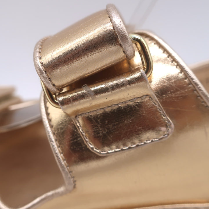 Chanel 22C Star-CC Metallic Leather Dad Sandals Rose Gold Size 37.5 C