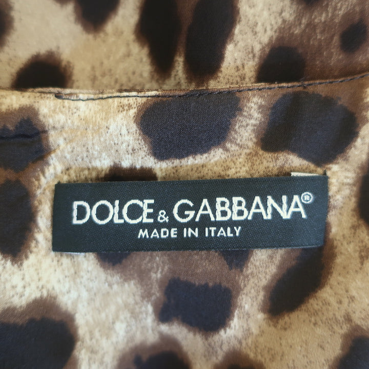 Dolce &amp; Gabbana Leopard Print Sleeveless Midi Dress Brown Silk Size 42