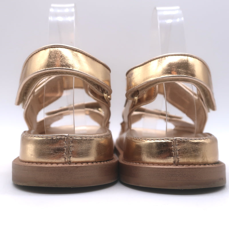 Chanel 22C Star-CC Metallic Leather Dad Sandals Rose Gold Size 37.5 C