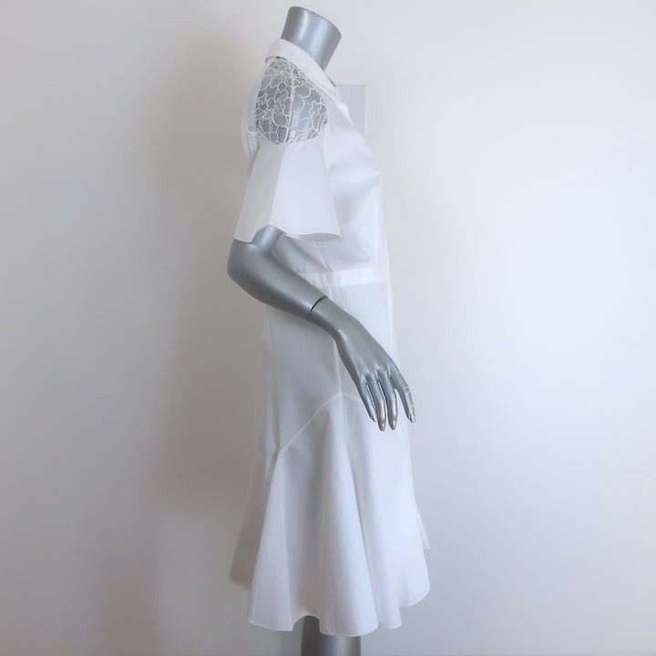 Prabal Gurung Lace-Shoulder Flared Shirt Dress White Cotton Size 8