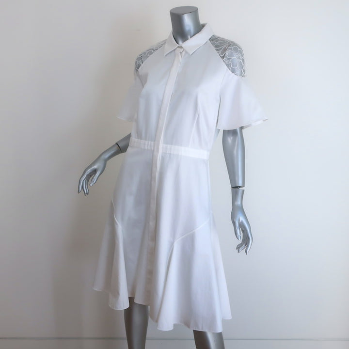 Prabal Gurung Lace-Shoulder Flared Shirt Dress White Cotton Size 8