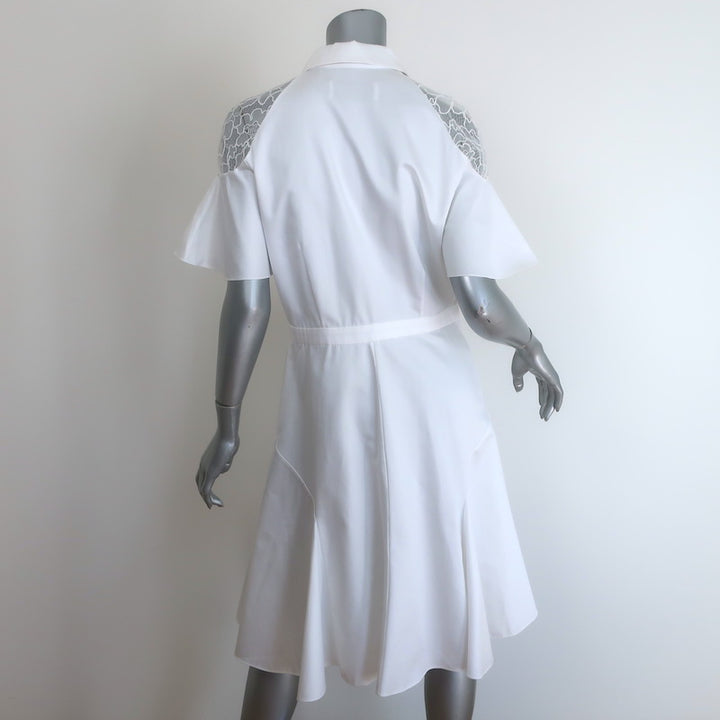 Prabal Gurung Lace-Shoulder Flared Shirt Dress White Cotton Size 8