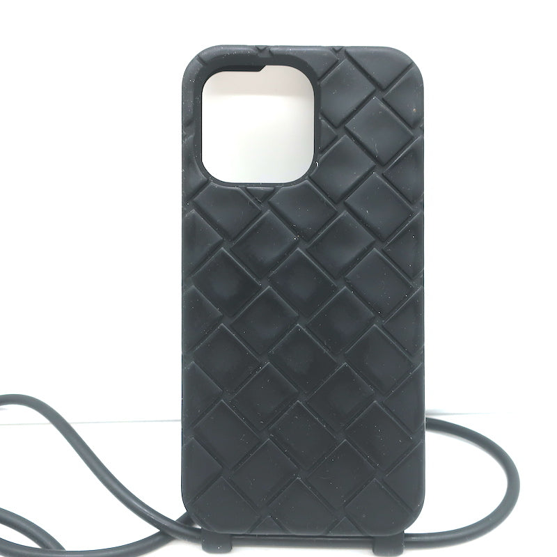 Bottega Veneta iPhone 15 Pro Max Case with Strap Black Intrecciato Rubber