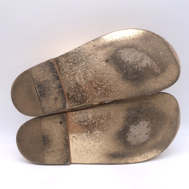 Chanel 22C Star-CC Metallic Leather Dad Sandals Rose Gold Size 37.5 C