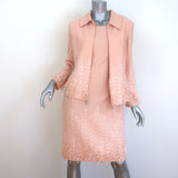 St. John Couture Fringe Embroidered Tweed Dress Suit Peach Pink Size 6