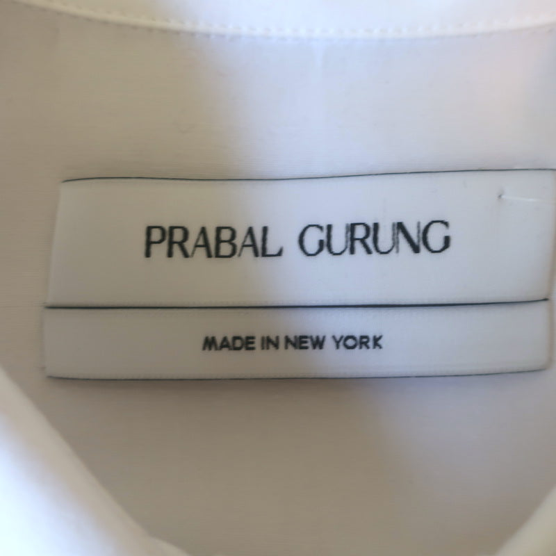 Prabal Gurung Lace-Shoulder Flared Shirt Dress White Cotton Size 8