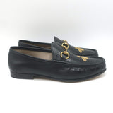 Gucci 1953 Roos Bee-Embroidered Horsebit Loafers Black Leather Size 7.5 NEW