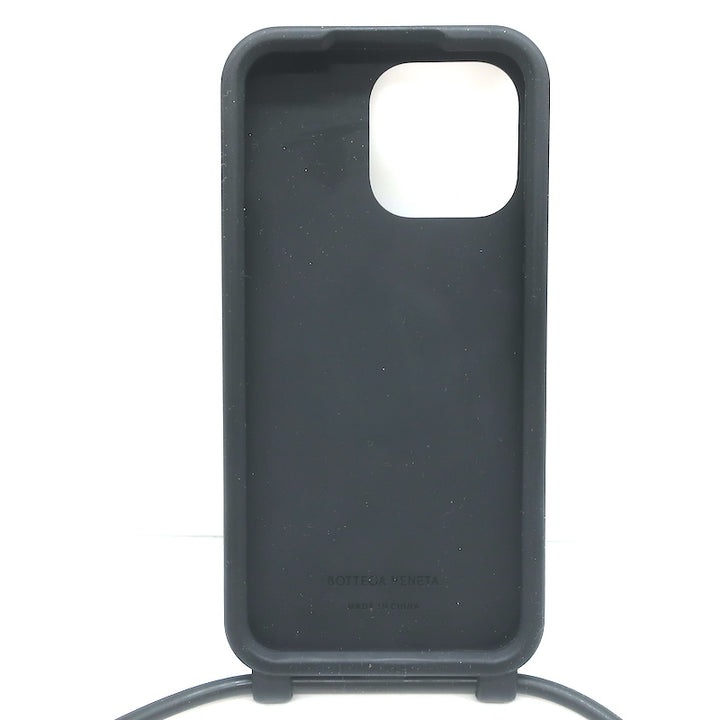 Bottega Veneta iPhone 15 Pro Max Case with Strap Black Intrecciato Rubber