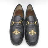 Gucci 1953 Roos Bee-Embroidered Horsebit Loafers Black Leather Size 7.5 NEW