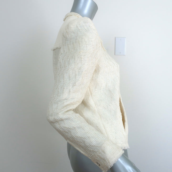 IRO Halston Jacket Cream Leather-Trimmed Woven Linen-Cotton Size 40
